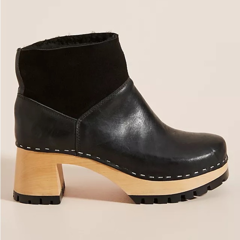 Swedish Hasbeens Shearling Bootie in Black Size 39